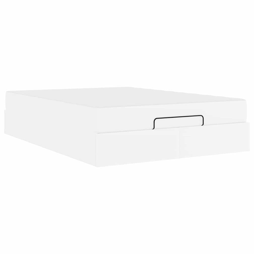 Sengeramme Med Madras Ren Hvid 140 X 190 Cm Kunstlæder Lysegrå Og Mørkegrå