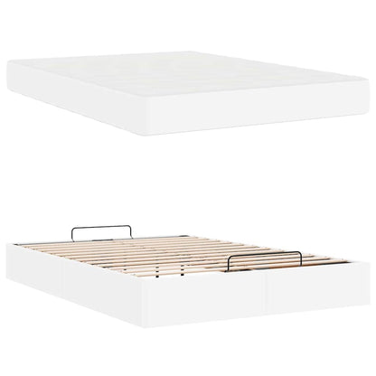 Sengeramme Med Madras Ren Hvid 140 X 190 Cm Kunstlæder Lysegrå Og Mørkegrå