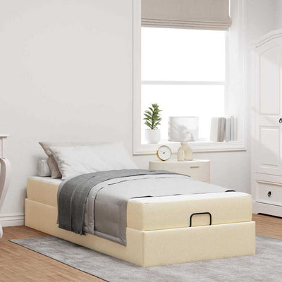 Sengestel Med Madras Creme 80 X 200 Cm Stof Lysegrå Og Mørkegrå