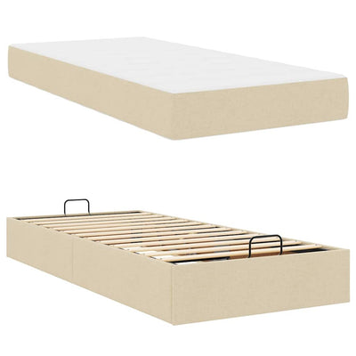 Sengestel Med Madras Creme 80 X 200 Cm Stof Lysegrå Og Mørkegrå