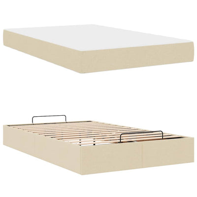 Sengestel Med Madras Creme 120 X 190 Cm Stof Lysegrå Og Mørkegrå