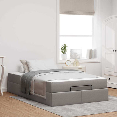 Sengestel Med Madras Gråbrun 120 X 200 Cm Stof Lysegrå Og Mørkegrå
