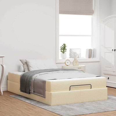 Sengestel Med Madras Creme 120 X 200 Cm Stof Lysegrå Og Mørkegrå