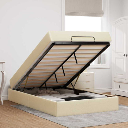 Sengestel Med Madras Creme 120 X 200 Cm Stof Lysegrå Og Mørkegrå