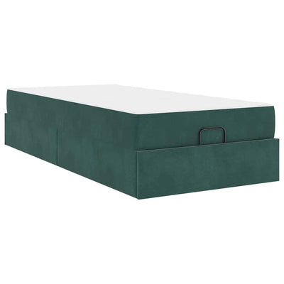 Sengestel Med Madras Med Opbevaring Mørkegrøn 90 X 190 Cm Fløjl Lysegrå Og Mørkegrå