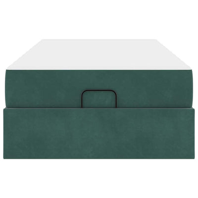 Sengestel Med Madras Med Opbevaring Mørkegrøn 90 X 190 Cm Fløjl Lysegrå Og Mørkegrå