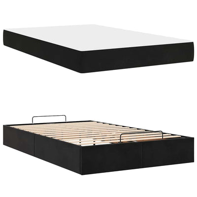 Sengestel Med Madras Med Opbevaring Sort 120 X 190 Cm Fløjl Lysegrå Og Mørkegrå
