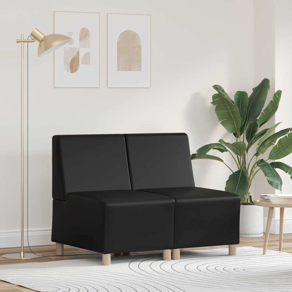 Modulsofa Enhed Uden Arme 2 Pcs Sort 55 X 74 X 82 Cm Faux Læder Lysegrå Og Mørkegrå