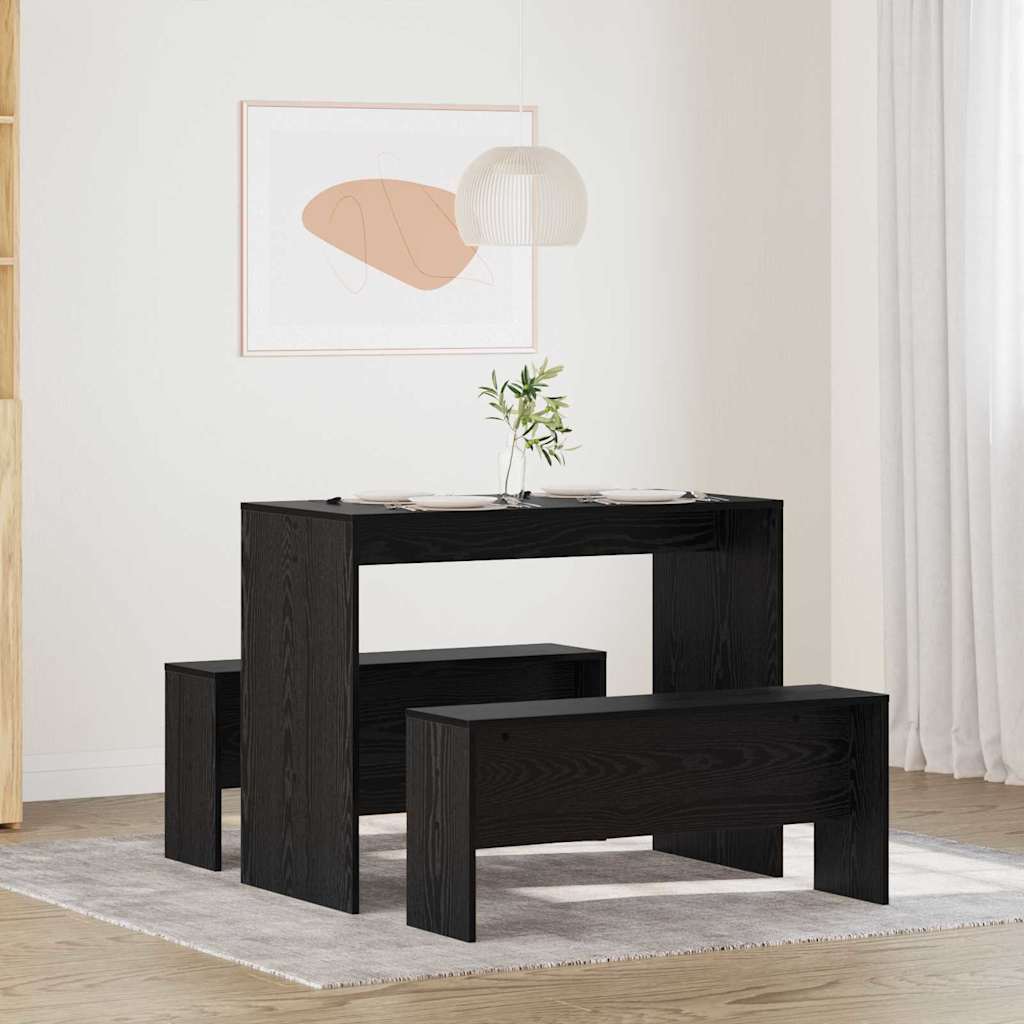 Spisestuesæt 2 Pcs Sort Eg 97 X 47 X 75 Cm Konstrueret Træ