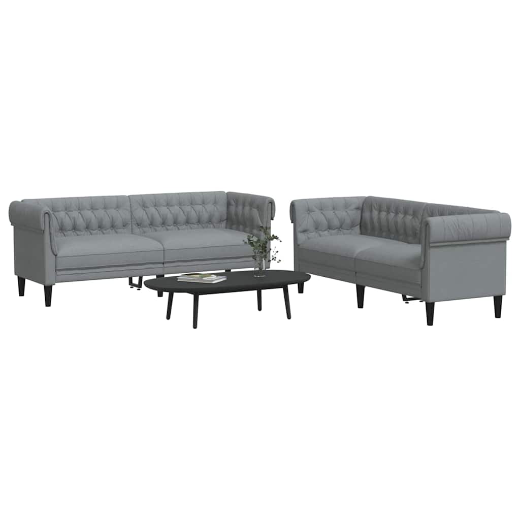 Sofa Sæt Lysegrå Stof