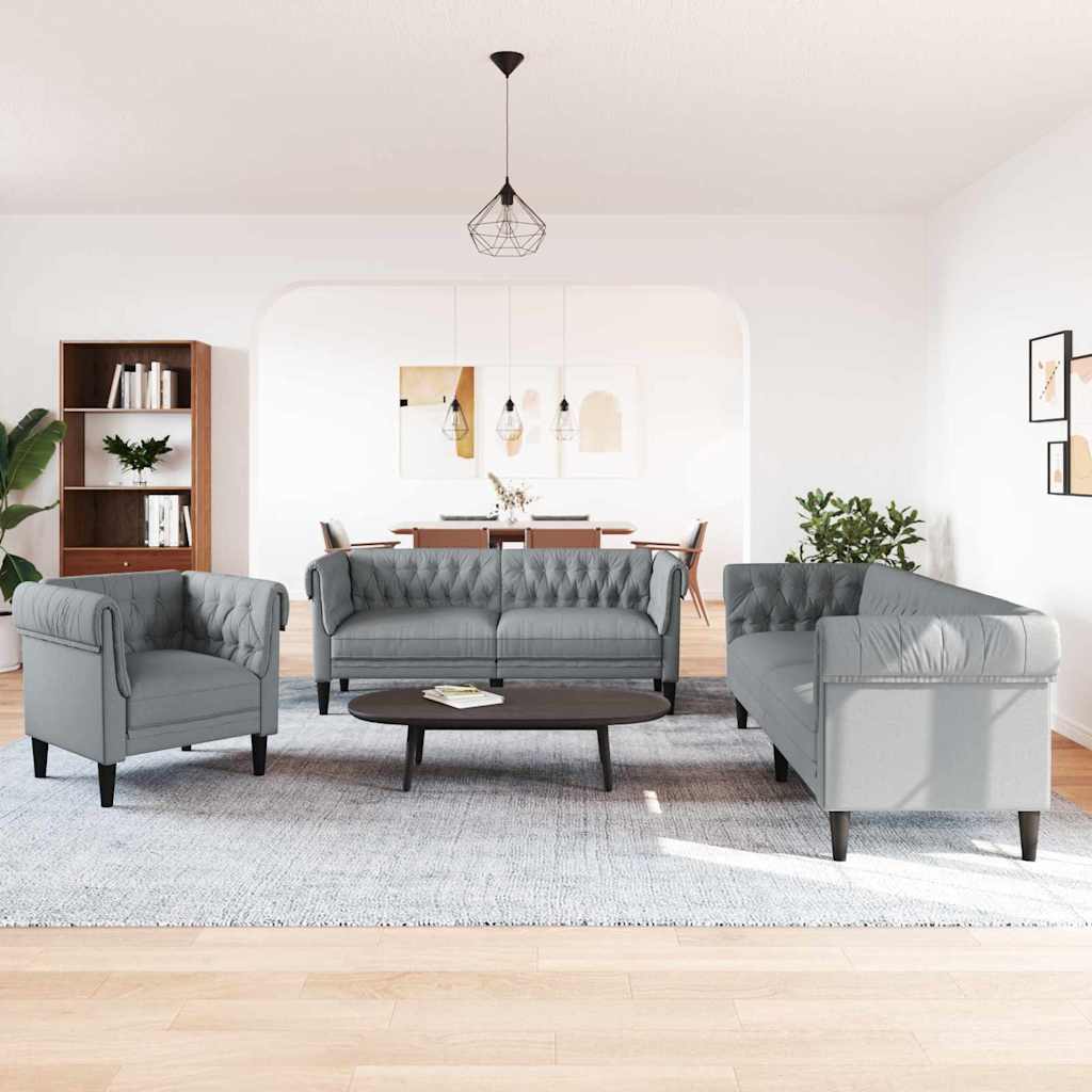 Sofa Sæt Lysegrå Stof