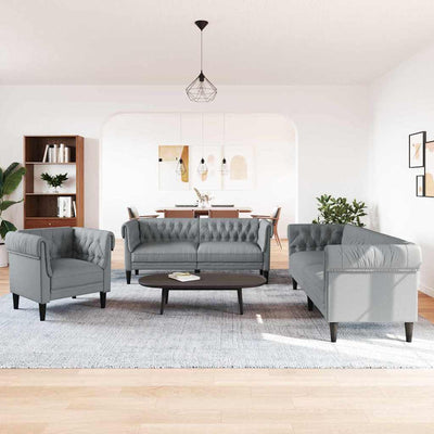 Sofa Sæt Lysegrå Stof