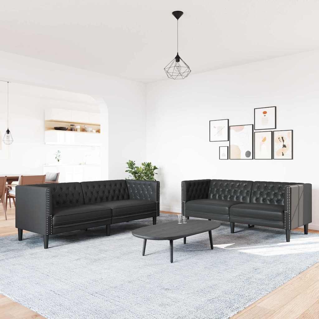 Sofa Sæt 2 Pcs Sort 194 X 74.5 X 70.5 Cm Kunstlæder
