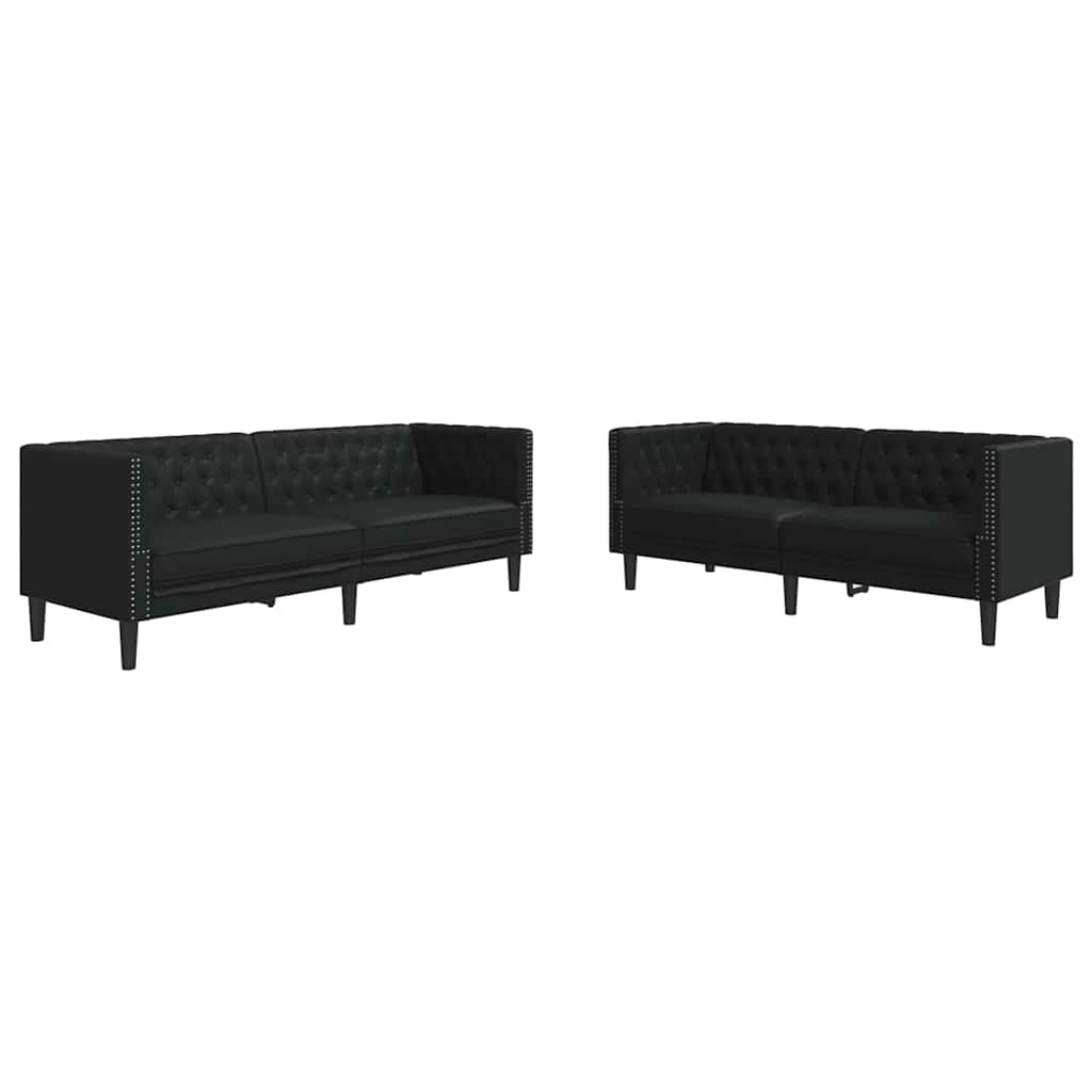 Sofa Sæt 2 Pcs Sort 194 X 74.5 X 70.5 Cm Kunstlæder