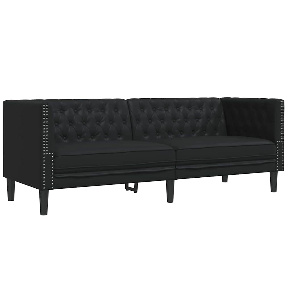 Sofa Sæt 2 Pcs Sort 194 X 74.5 X 70.5 Cm Kunstlæder