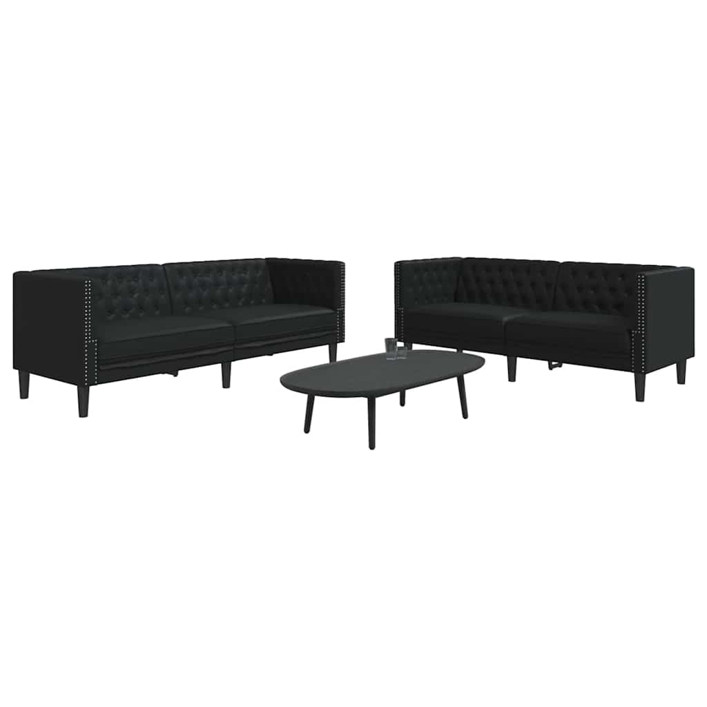 Sofa Sæt 2 Pcs Sort 194 X 74.5 X 70.5 Cm Kunstlæder