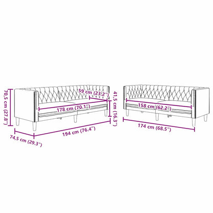 Sofa Sæt 2 Pcs Sort 194 X 74.5 X 70.5 Cm Kunstlæder