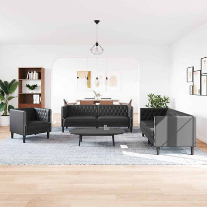 Sofa Sæt 3 Pcs Sort 194 X 74.5 X 70.5 Cm Kunstlæder