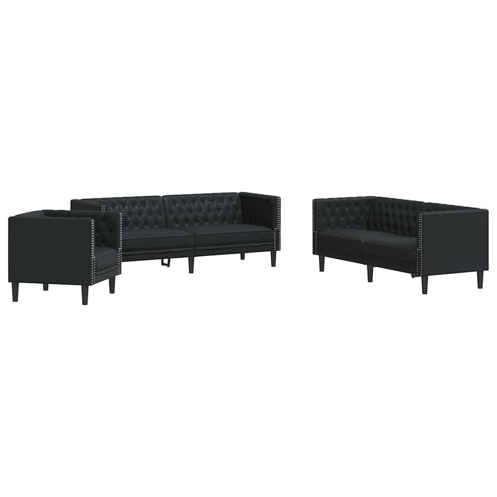 Sofa Sæt 3 Pcs Sort 194 X 74.5 X 70.5 Cm Kunstlæder