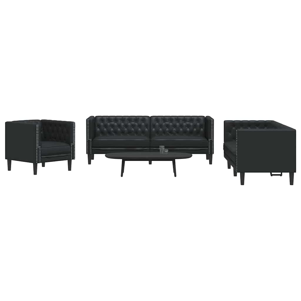 Sofa Sæt 3 Pcs Sort 194 X 74.5 X 70.5 Cm Kunstlæder