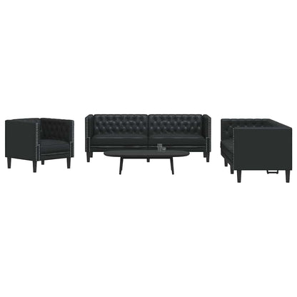 Sofa Sæt 3 Pcs Sort 194 X 74.5 X 70.5 Cm Kunstlæder