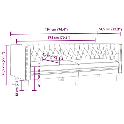 Sofa Sæt 3 Pcs Sort 194 X 74.5 X 70.5 Cm Kunstlæder