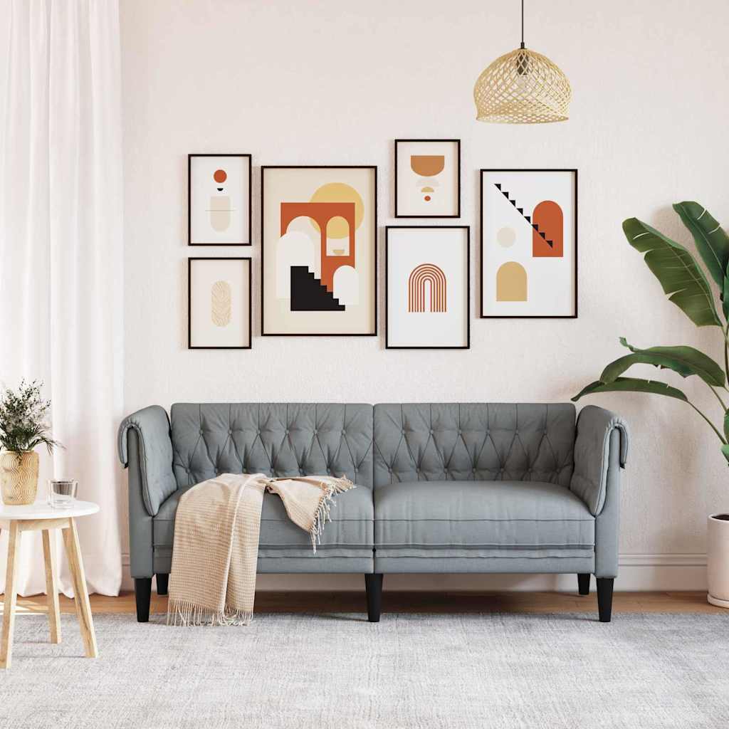 Chesterfieldsofa Med Pude Lysegrå 182.5 X 74.5 X 74.5 Cm Stof