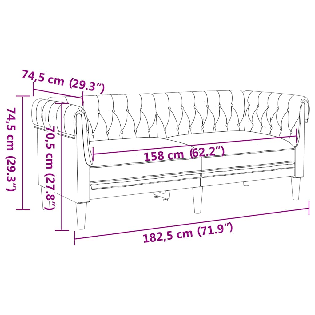 Chesterfieldsofa Med Pude Mørkegrå 182.5 X 74.5 X 74.5 Cm Stof