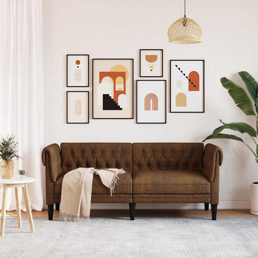 Chesterfieldsofa Brun 182.5 X 74.5 X 74.5 Cm Faux Suede Læder