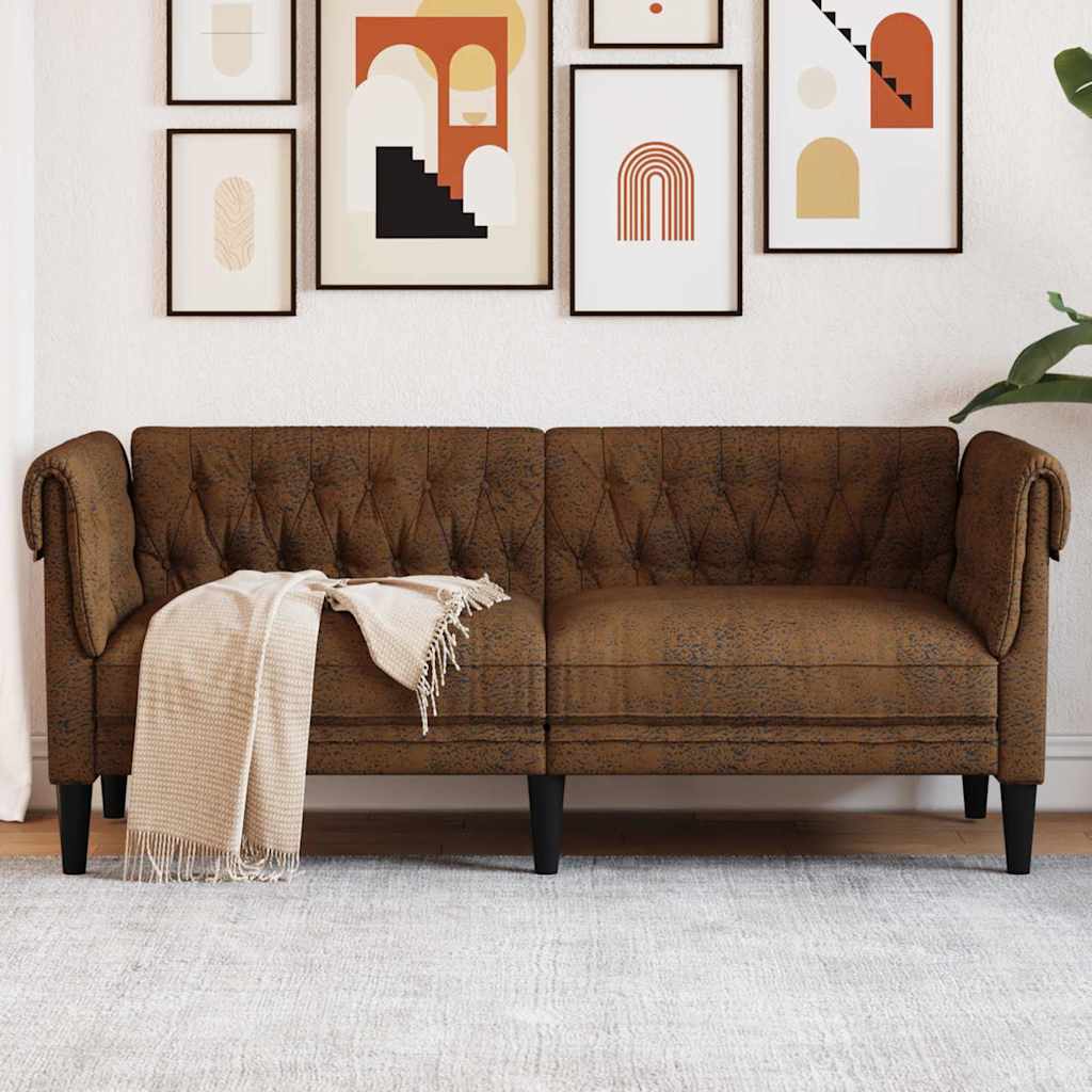 Chesterfieldsofa Brun 182.5 X 74.5 X 74.5 Cm Faux Suede Læder