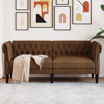 Chesterfieldsofa Brun 182.5 X 74.5 X 74.5 Cm Faux Suede Læder