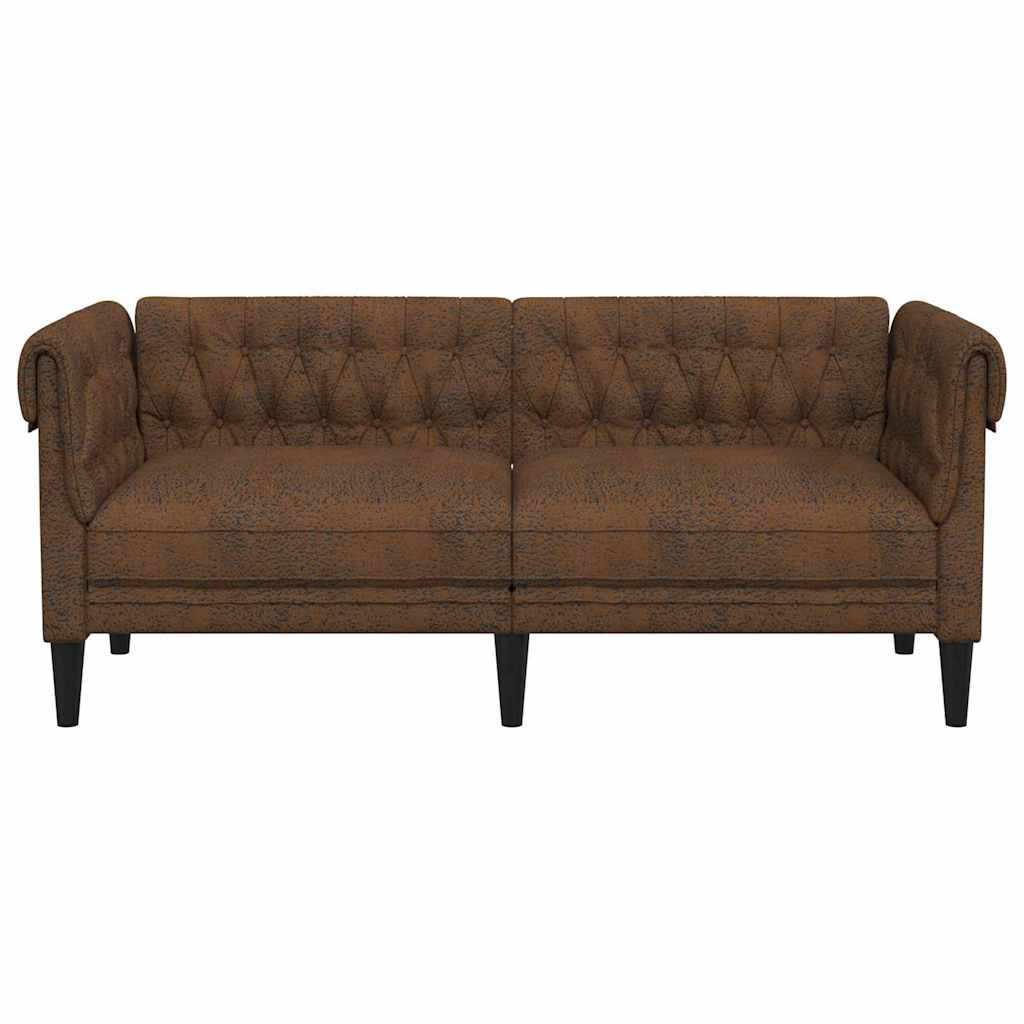 Chesterfieldsofa Brun 182.5 X 74.5 X 74.5 Cm Faux Suede Læder