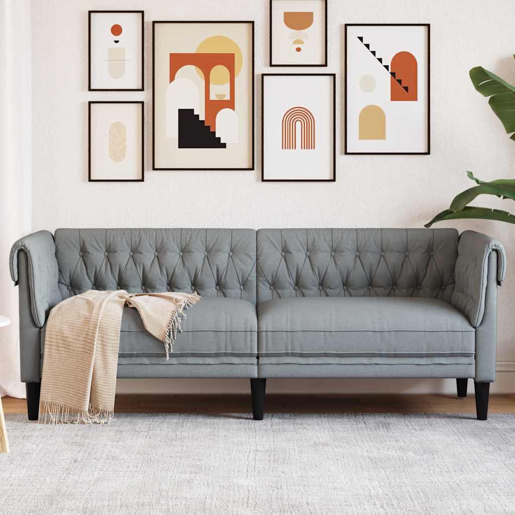 Chesterfieldsofa Med Pude Lysegrå 201.5 X 74.5 X 74.5 Cm Stof