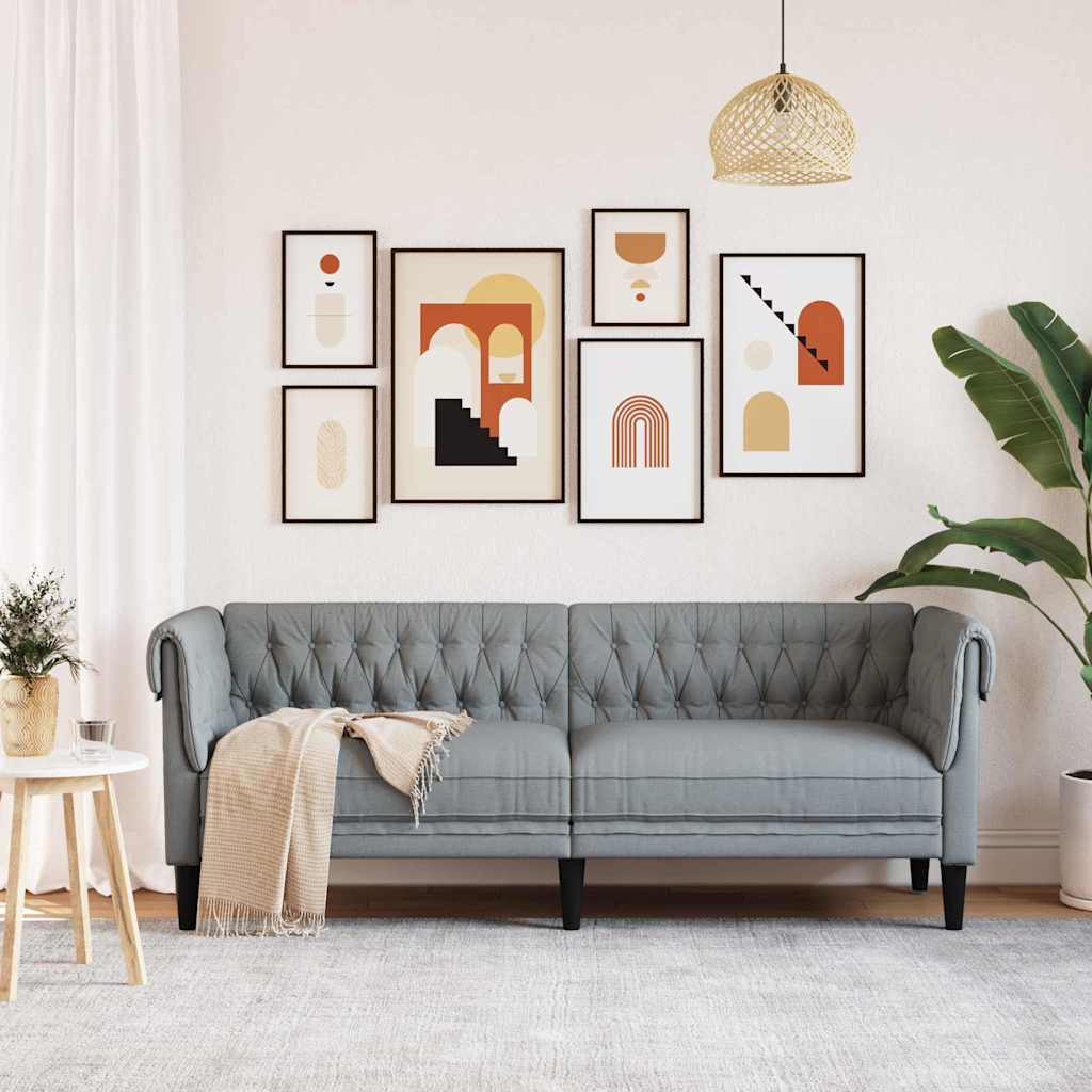 Chesterfieldsofa Med Pude Lysegrå 201.5 X 74.5 X 74.5 Cm Stof