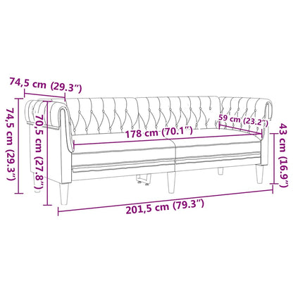 Chesterfieldsofa Med Pude Lysegrå 201.5 X 74.5 X 74.5 Cm Stof