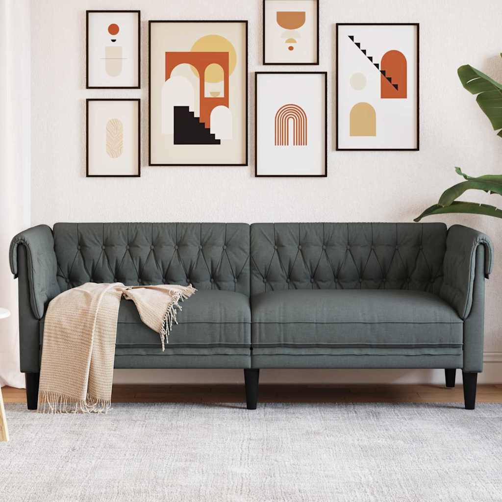 Chesterfieldsofa Med Pude Mørkegrå 201.5 X 74.5 X 74.5 Cm Stof