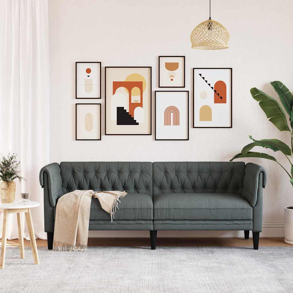 Chesterfieldsofa Med Pude Mørkegrå 201.5 X 74.5 X 74.5 Cm Stof