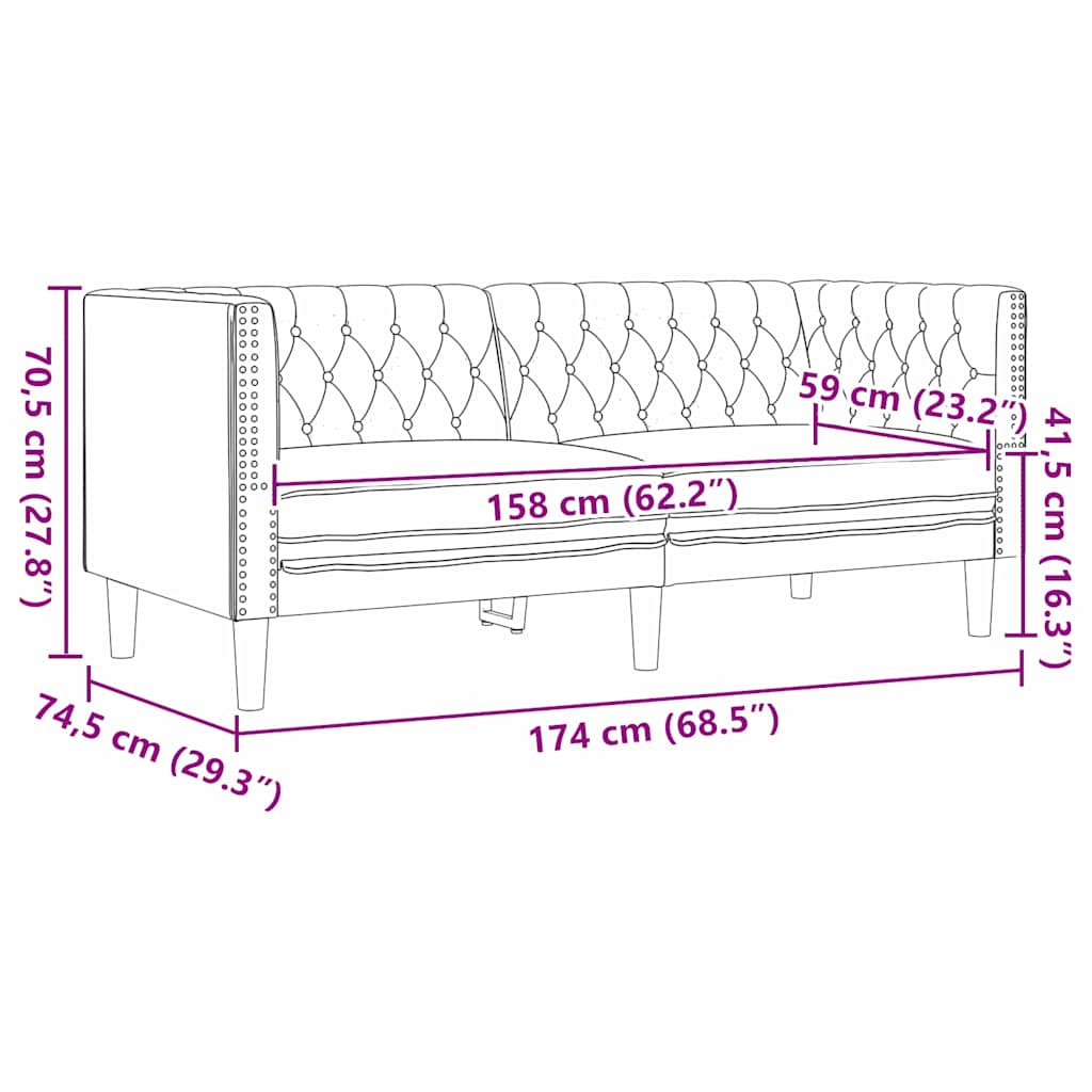 Chesterfieldsofa Argyle Sort 174 X 74.5 X 70.5 Cm Kunstlæder