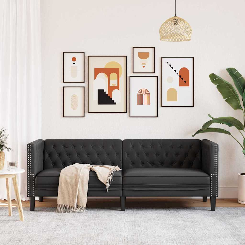 Chesterfieldsofa Argyle Sort 194 X 74.5 X 70.5 Cm Kunstlæder