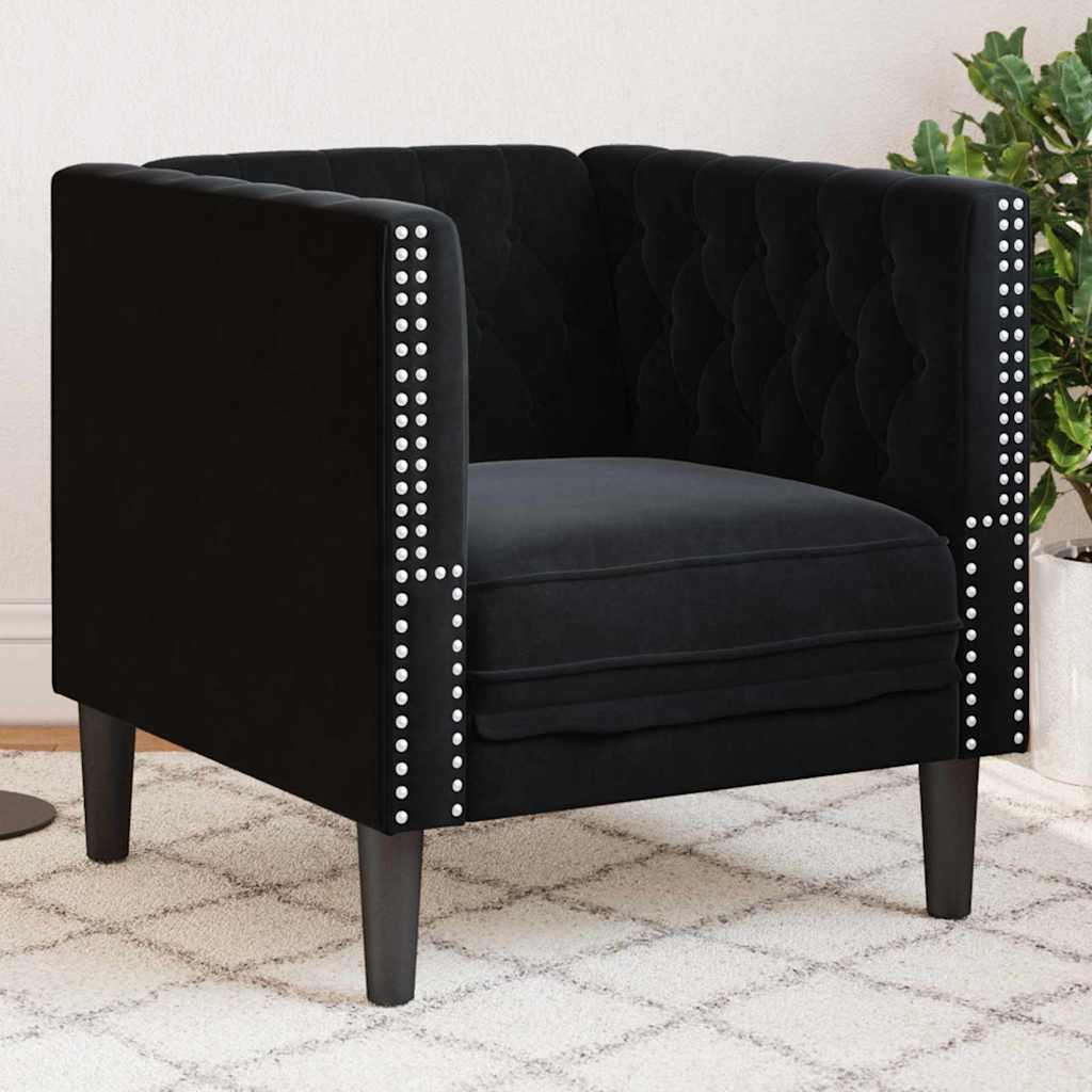 Chesterfield Sofa Stol Med Pude Sort 71 X 74.5 X 70.5 Cm Fløjl