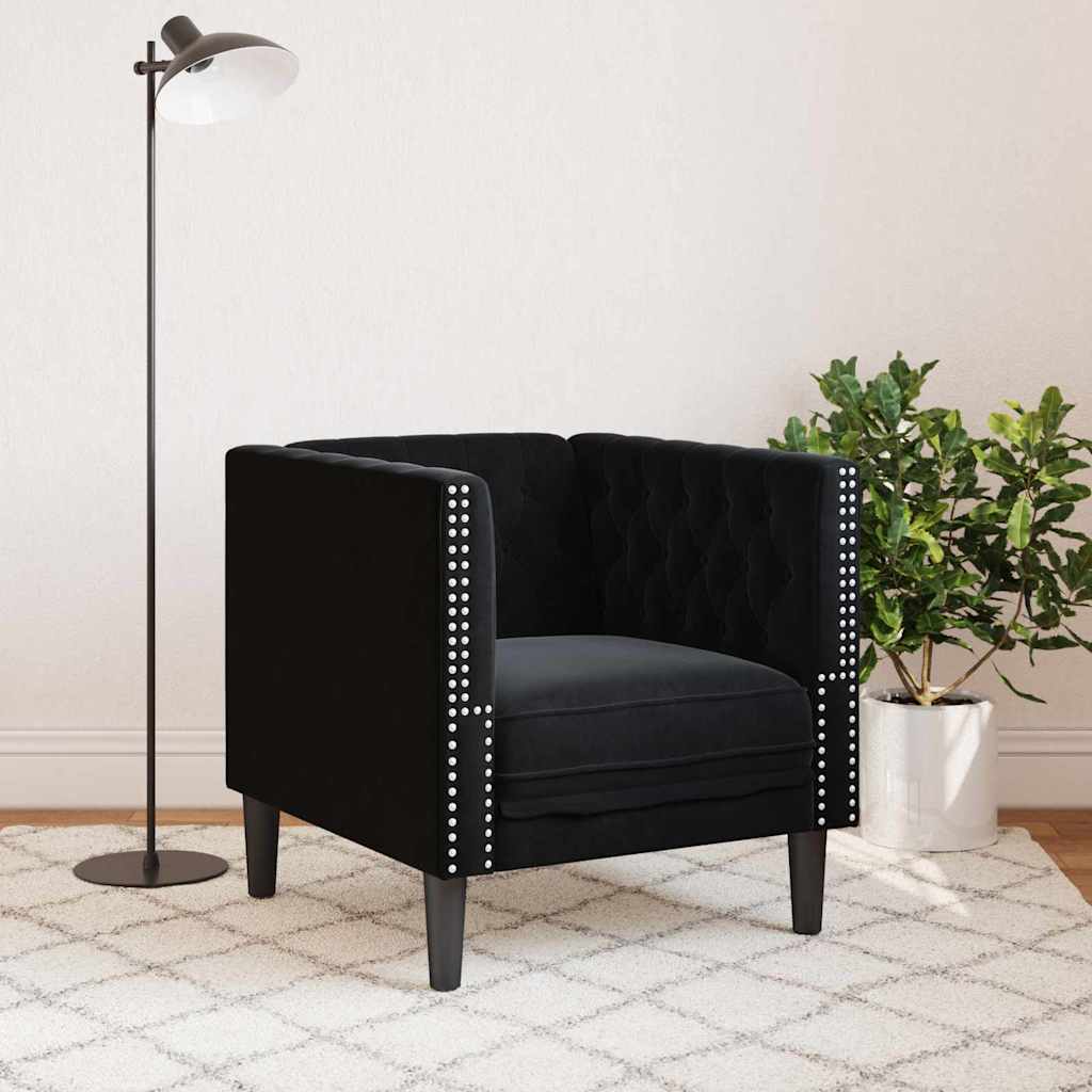 Chesterfield Sofa Stol Med Pude Sort 71 X 74.5 X 70.5 Cm Fløjl