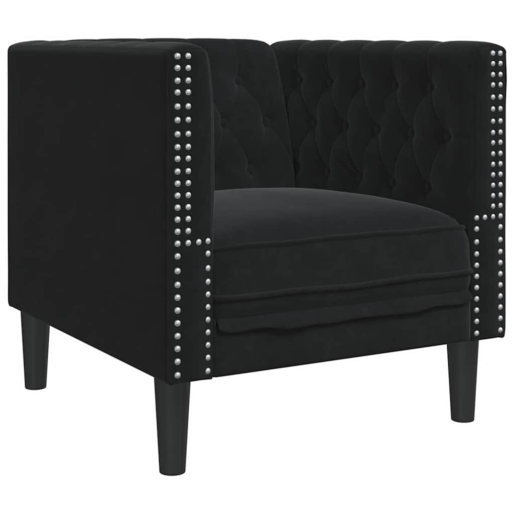 Chesterfield Sofa Stol Med Pude Sort 71 X 74.5 X 70.5 Cm Fløjl