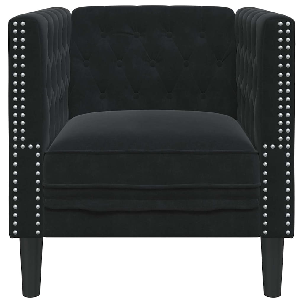 Chesterfield Sofa Stol Med Pude Sort 71 X 74.5 X 70.5 Cm Fløjl