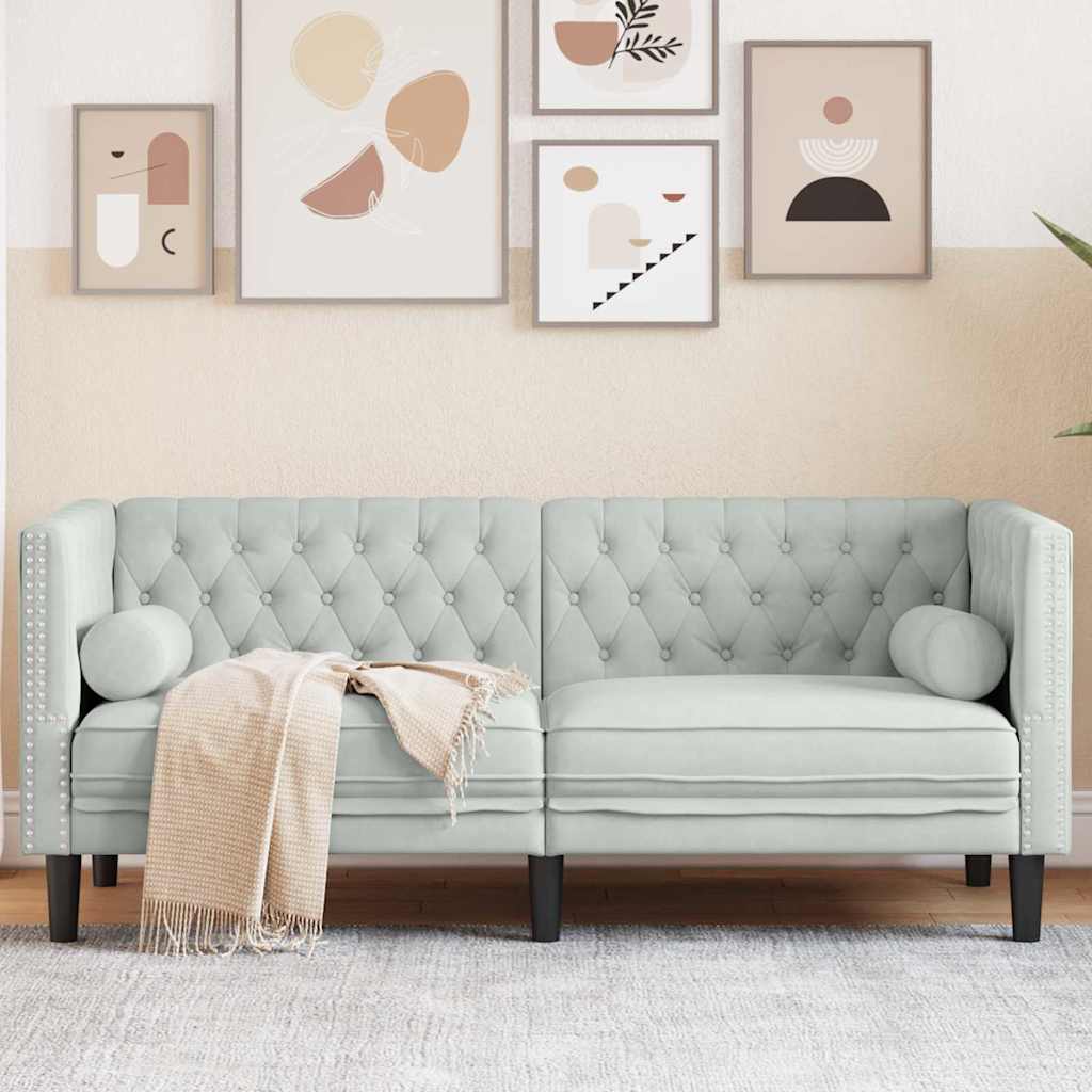 Chesterfieldsofa Med Pude Lysegrå 174 X 74.5 X 70.5 Cm Fløjl