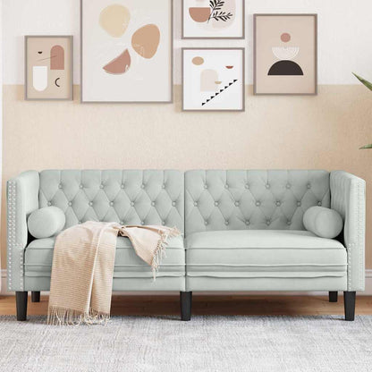 Chesterfieldsofa Med Pude Lysegrå 174 X 74.5 X 70.5 Cm Fløjl
