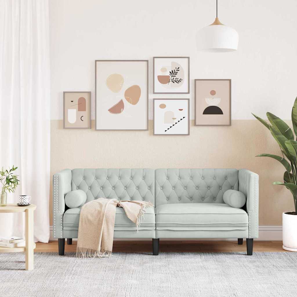 Chesterfieldsofa Med Pude Lysegrå 174 X 74.5 X 70.5 Cm Fløjl