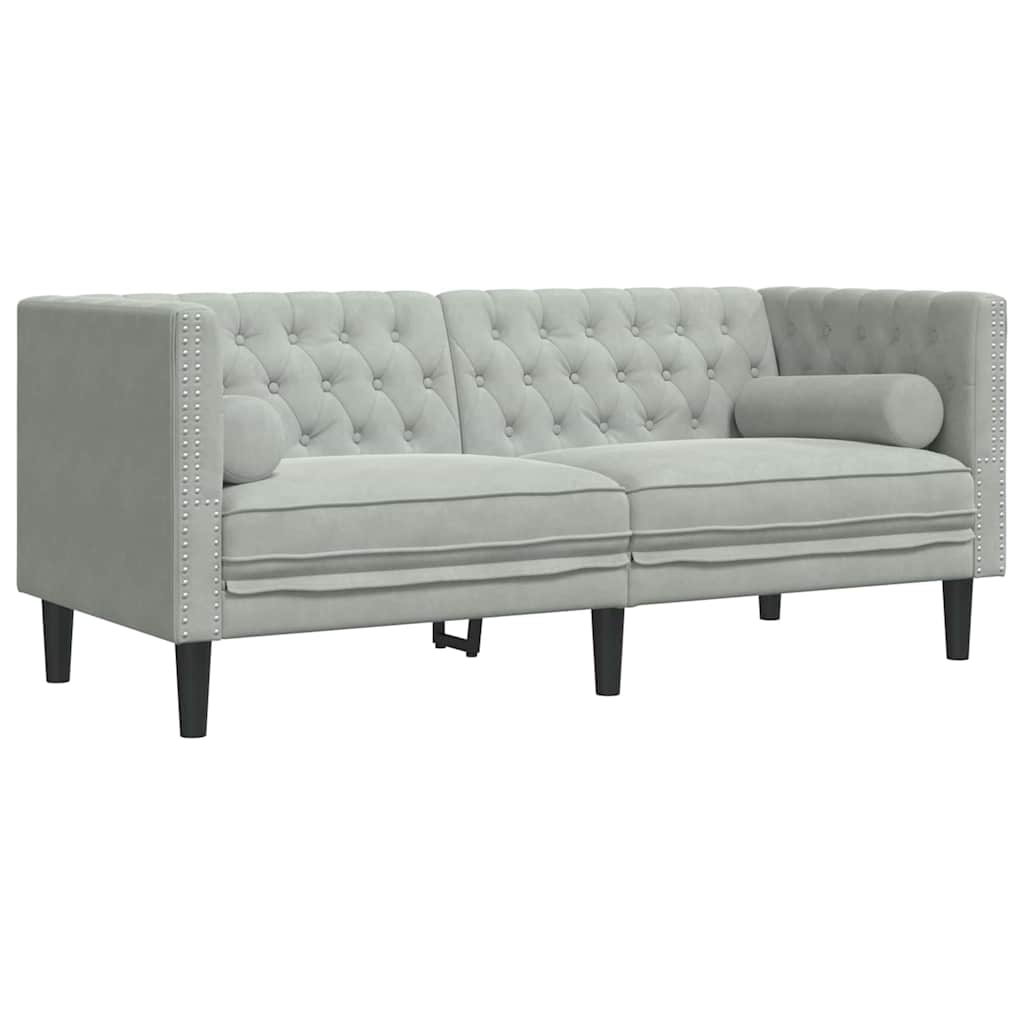 Chesterfieldsofa Med Pude Lysegrå 174 X 74.5 X 70.5 Cm Fløjl