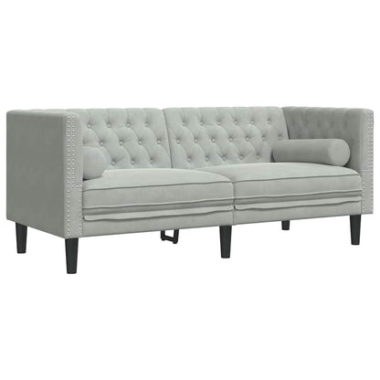 Chesterfieldsofa Med Pude Lysegrå 174 X 74.5 X 70.5 Cm Fløjl