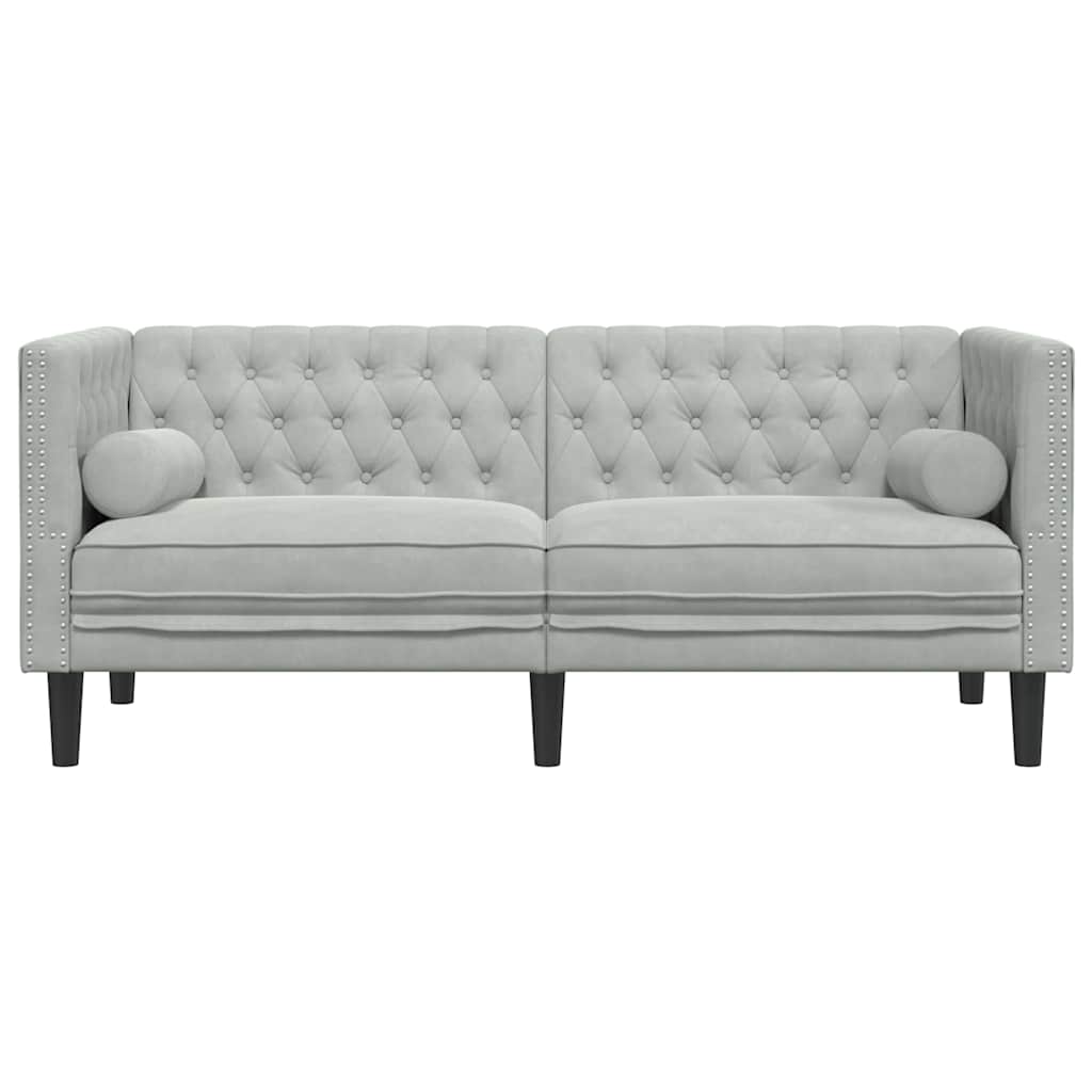 Chesterfieldsofa Med Pude Lysegrå 174 X 74.5 X 70.5 Cm Fløjl