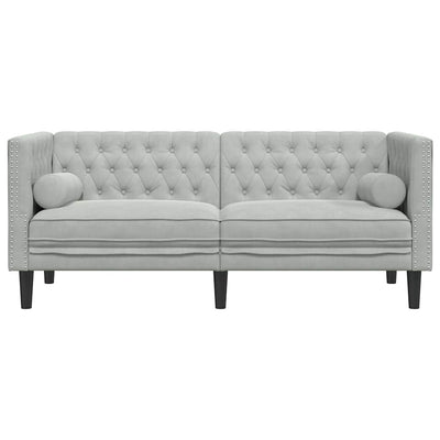 Chesterfieldsofa Med Pude Lysegrå 174 X 74.5 X 70.5 Cm Fløjl